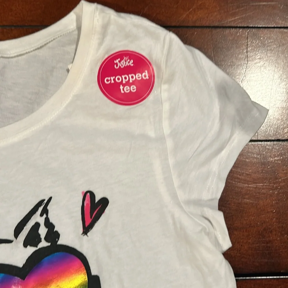 NWT Justice White Cropped Owl Heart Rainbow Glasses Size 18